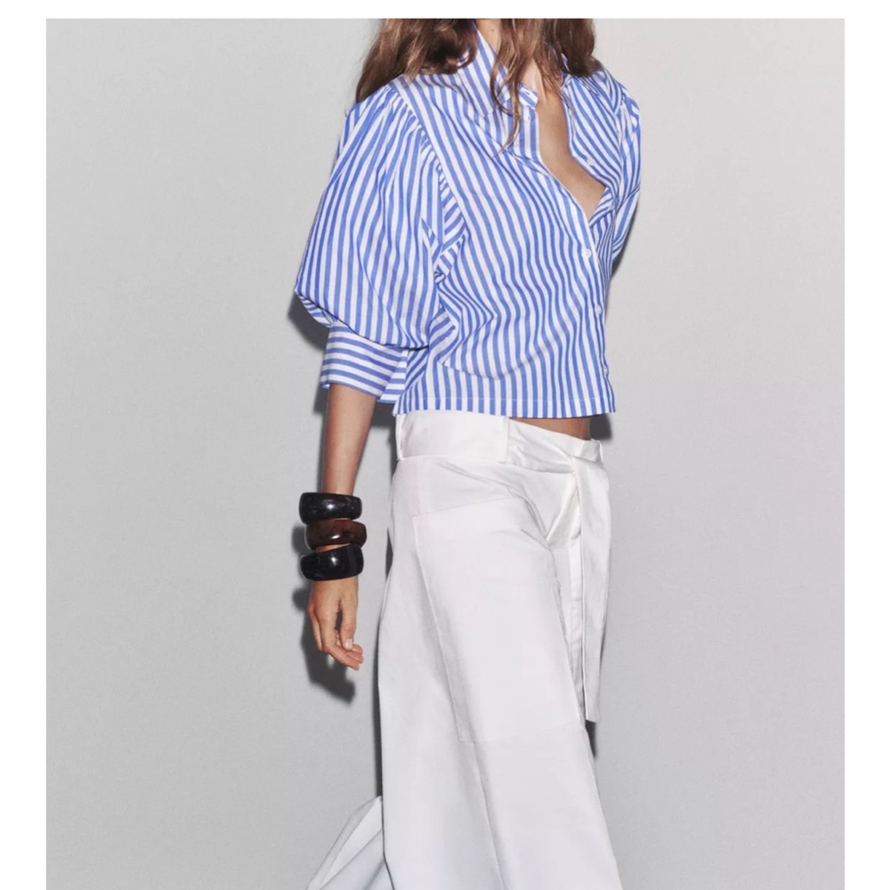 Zara Blue and White Striped Blouse